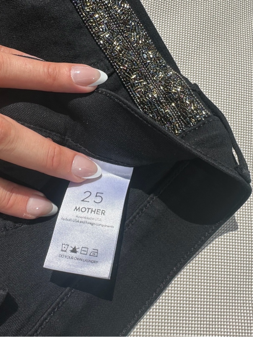 MOTHER Black Jeans with Metallic Beaded Trim